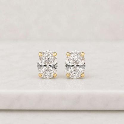 1 CTW Oval Lab Grown Diamond Stud Earrings | Oval Shape Solitaire Stud Earrings | E-F VVS VS Certified Diamond Earrings
