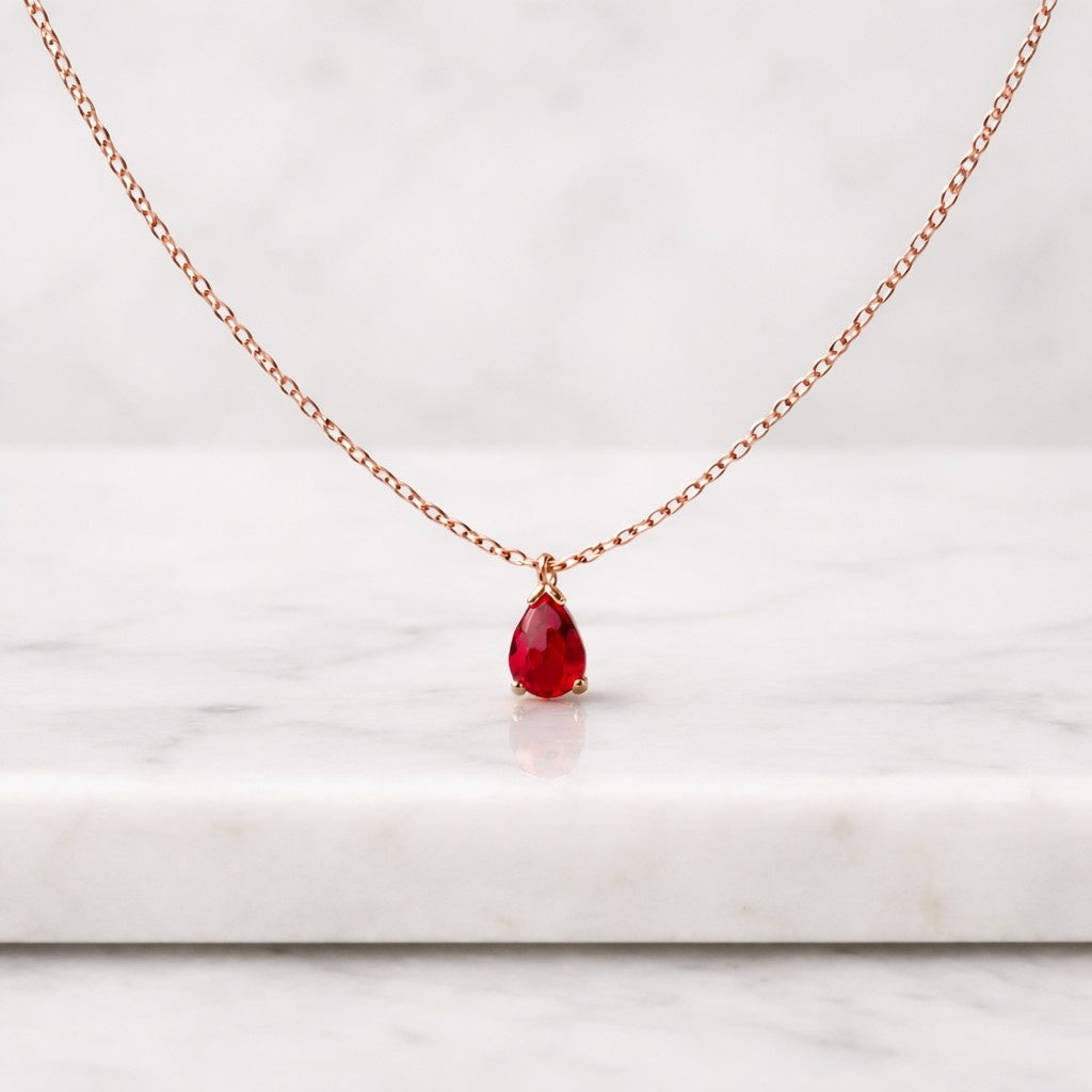 14Kt Gold Ruby Necklace, Ruby Teardrop Necklace, Lab Grown Diamond Ruby Pendant, July Birthstone Necklace, Ruby Gold Necklace