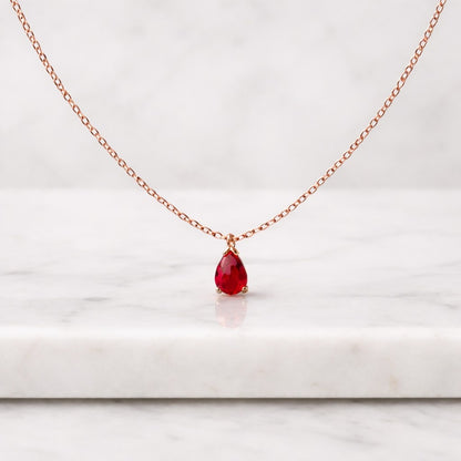 14Kt Gold Ruby Necklace, Ruby Teardrop Necklace, Lab Grown Diamond Ruby Pendant, July Birthstone Necklace, Ruby Gold Necklace