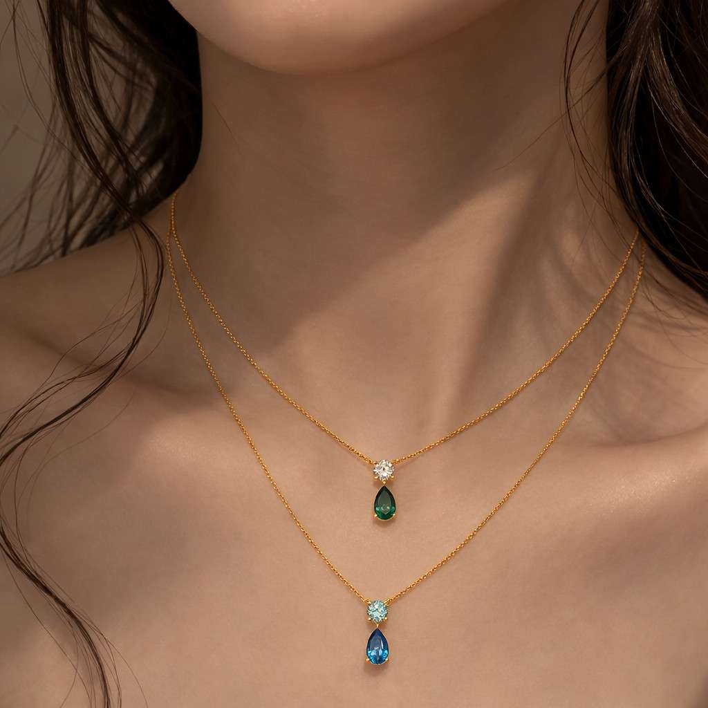 14Kt Gold Emerald Teardrop Necklace, 1.5 Ct Emerald Pendant, May Birthstone Necklace