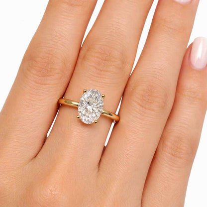 2.50Ct Oval Cut Lab Grown Diamond or Moissanite Engagement Ring, Hidden-Halo 14k Solid-Gold ring
