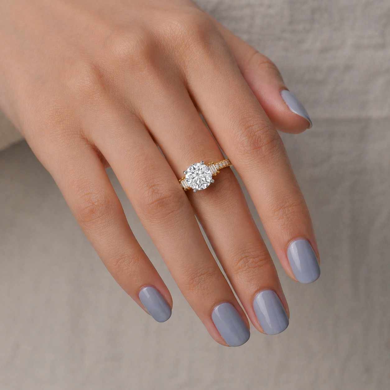 engagement ring with a 2-carat solitaire in a hidden halo setting and high cathedral setting with pavé diamond, handmade, luxury

