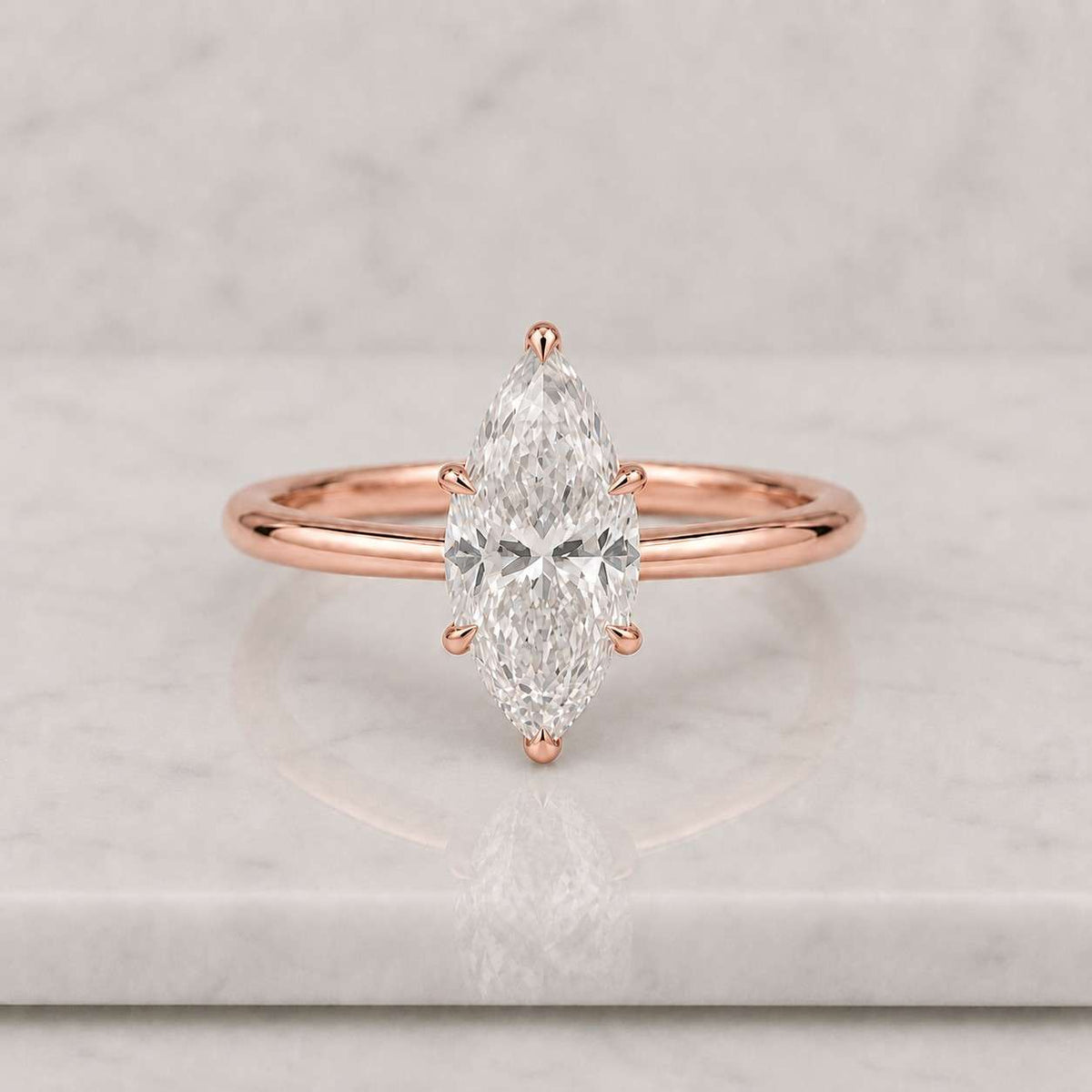 igi certified marquise cut lab grown diamond solitaire 10k gold engagement ring
