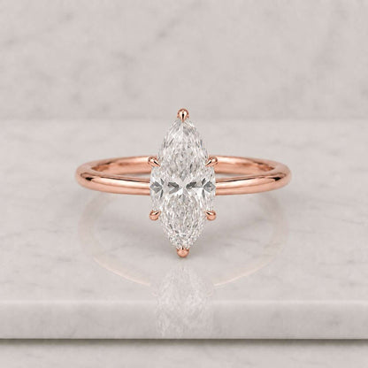 IGI Certified Marquise Cut Lab Grown Diamond Solitaire 10k Gold Engagement Ring
