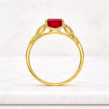 Emerald Cut Garnet Engagement Ring 4ct Solid 14K Gold Promise Ring Solitaire Ring Red Gemstone Statement Ring Jan Birthstone Ring Women
