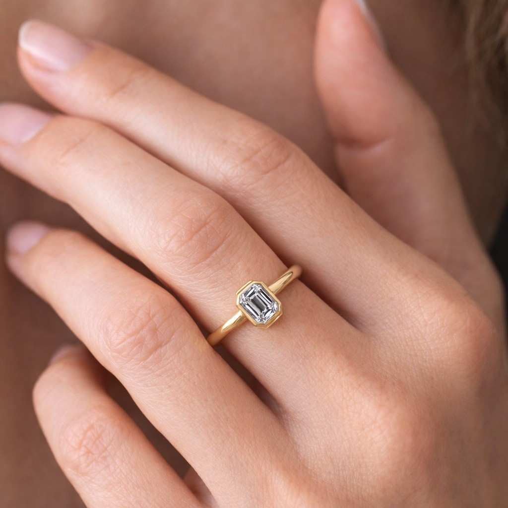 Emerald Cut Moissanite Engagement Ring, 3.00ct. Emerald Cut Engagement Ring, Emerald Cut Solitaire Engagement Ring, Emerald Cut Bezel Ring
