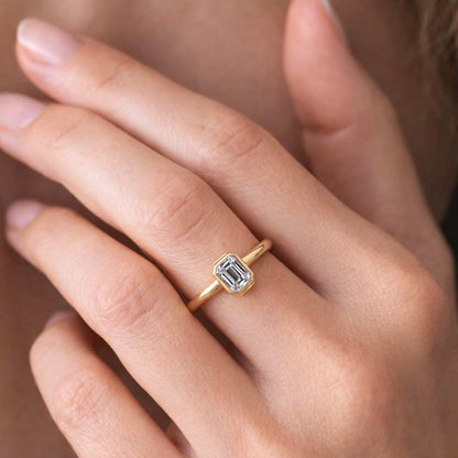 Emerald Cut Moissanite Engagement Ring, 3.00ct. Emerald Cut Engagement Ring, Emerald Cut Solitaire Engagement Ring, Emerald Cut Bezel Ring
