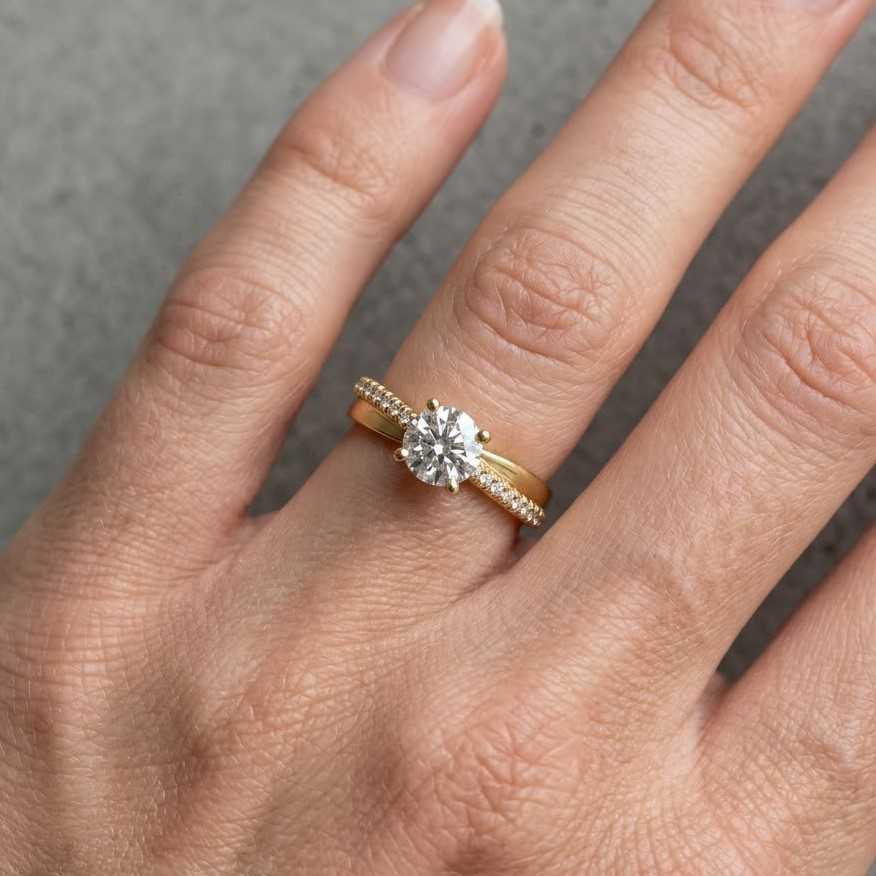 1ct round cut halo setting moissanite ring, pave accent set bridal ring, minimalist brilliant round cut halo pave set wedding ring for women