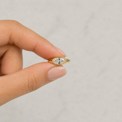Minimalist Oval Cut Moissanite Engagement Ring 14k Yellow Gold East West Bezel Ring 925 Sterling Silver Dainty Solitaire Bridal Ring Her
