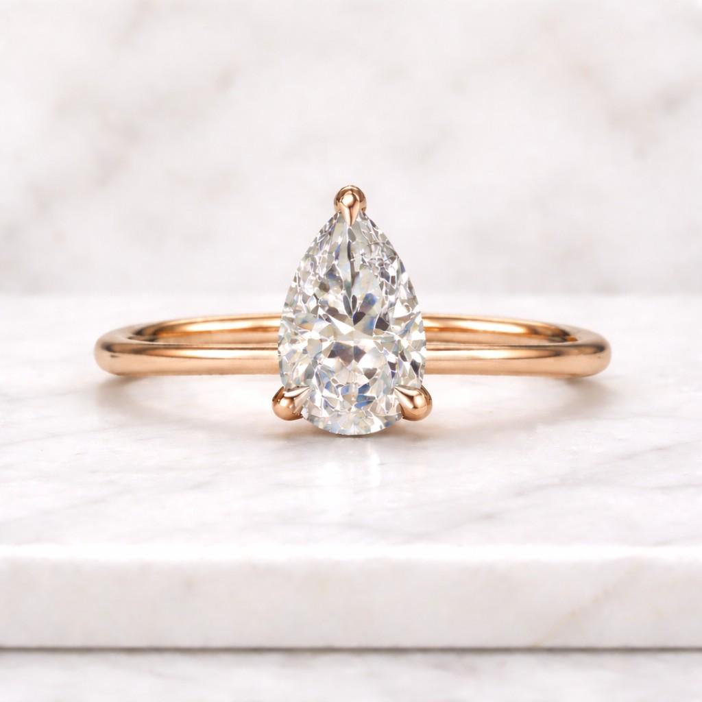 2.00ct Pear Cut Lab Grown Diamond Ring, Solitaire Engagement Ring, Hidden Halo Pear Diamond Ring, Gold Promise Ring, Minimalist Ring, IGI