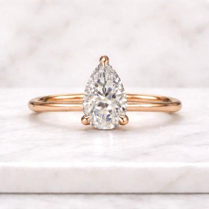 2.00ct Pear Cut Lab Grown Diamond Ring, Solitaire Engagement Ring, Hidden Halo Pear Diamond Ring, Gold Promise Ring, Minimalist Ring, IGI
