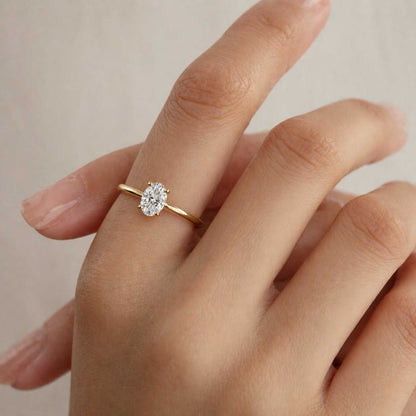 0.75 Carat Oval Engagement Ring, IGI Certified Lab grown Diamond Ring, 14K Solid Gold Solitaire Ring, Hidden Halo Oval Cut Ring For Women