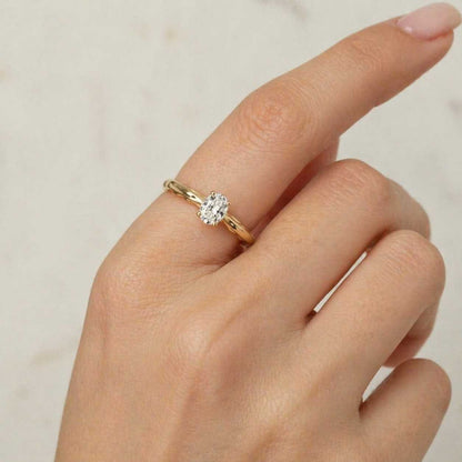Classic Oval Moissanite Engagement Ring | 14K Gold Solitaire Proposal Ring | Dainty Wedding & Anniversary Ring for Her