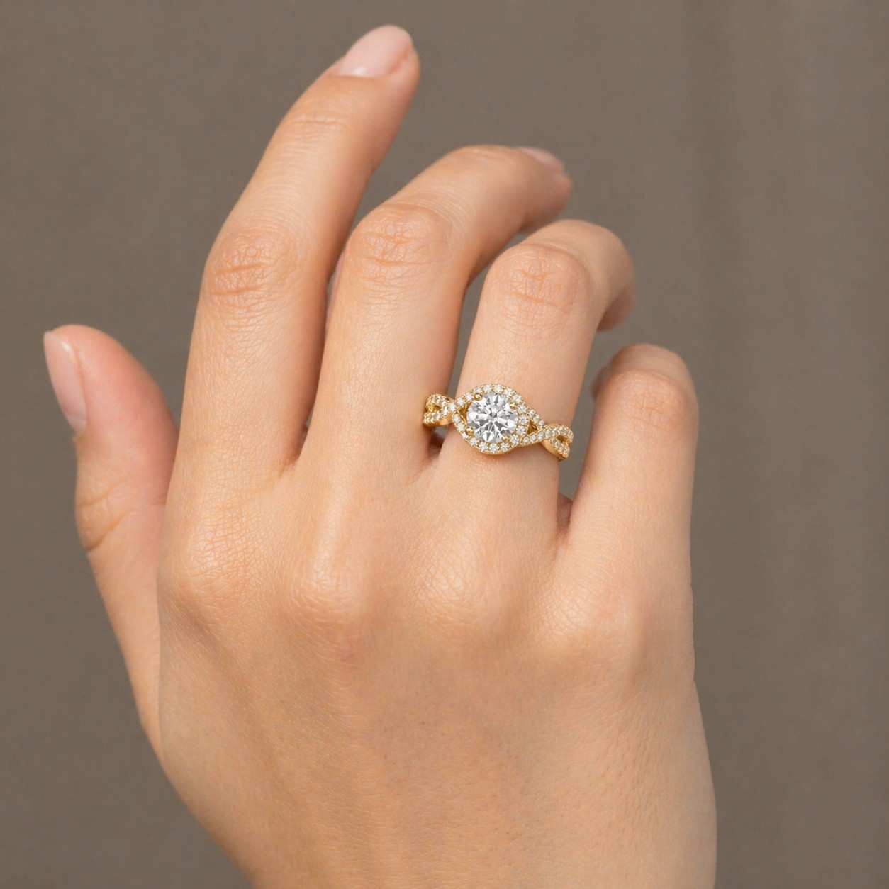 Round Diamond Engagement Ring Lab Grown Diamond Wedding Ring Gift for Her White Yellow Rose Gold Ring Halo Pave Set Side Accent Stone Ring