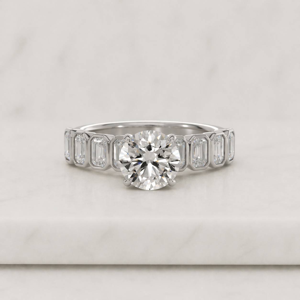 Round Moissanite Engagement Ring, 1.5 Carat Art Deco Vintage Ring, 14K White Gold Cathedral Pave Bridal Ring for Women
