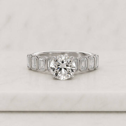 Round Moissanite Engagement Ring, 1.5 Carat Art Deco Vintage Ring, 14K White Gold Cathedral Pave Bridal Ring for Women
