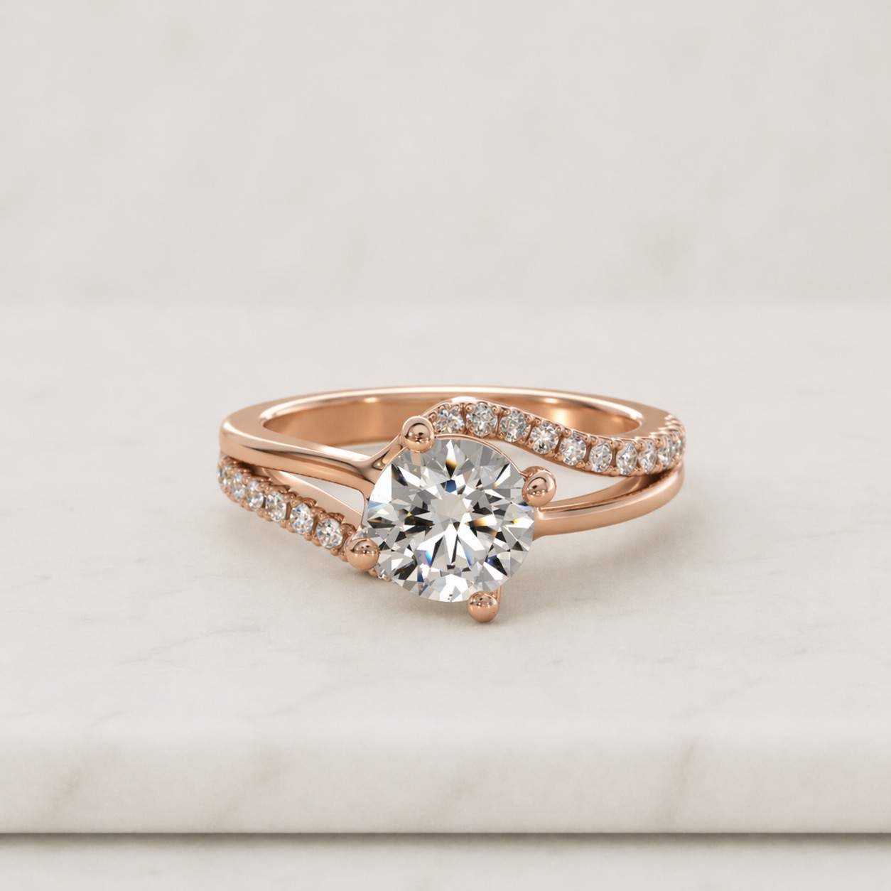 round cut diamond bypass engagement ring, compass prong set diamond wedding ring for her, handmade ring by diamondrensu