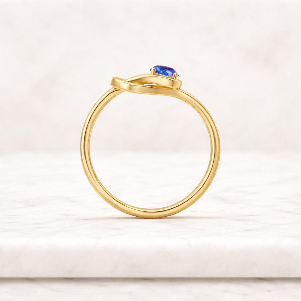 lab blue sapphire infinity knot ring, gold plated sterling silver, women's jewelry
