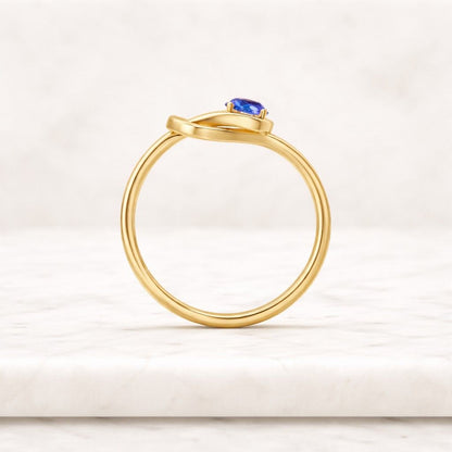 Lab Blue Sapphire Infinity Knot Ring, Gold Plated Sterling Silver, Women's Jewelry
