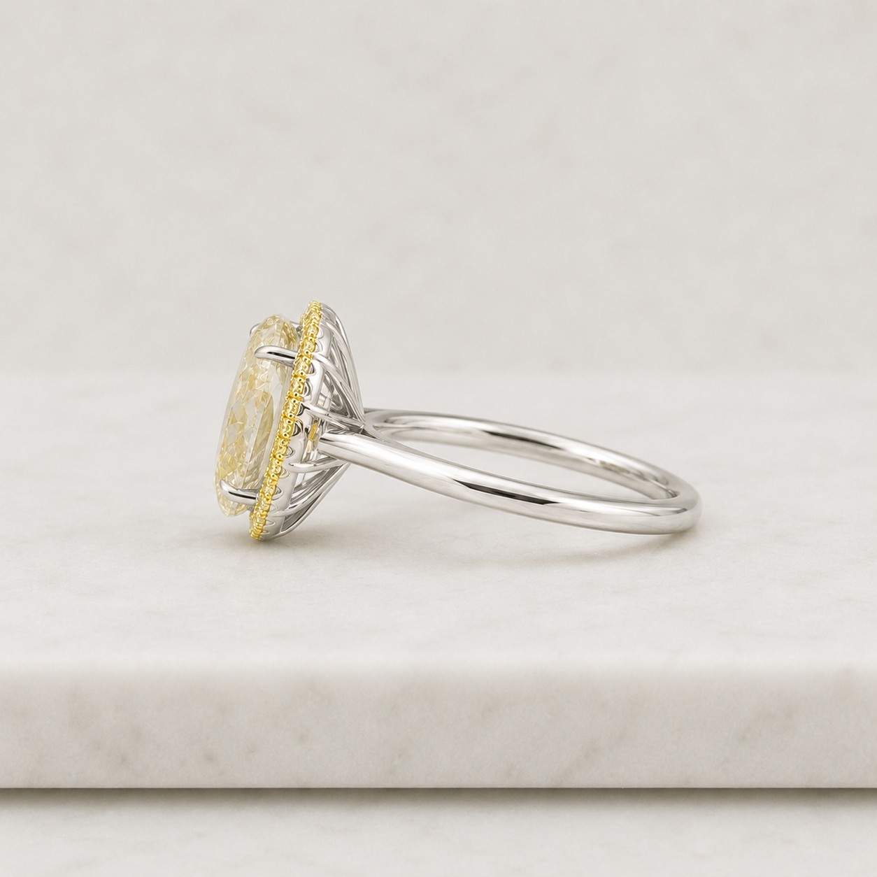 Canary Yellow Cushion Cut Ring – Halo Pave, Lab Grown Diamond or Moissanite
