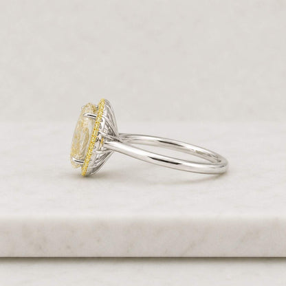 Canary Yellow Cushion Cut Ring – Halo Pave, Lab Grown Diamond or Moissanite

