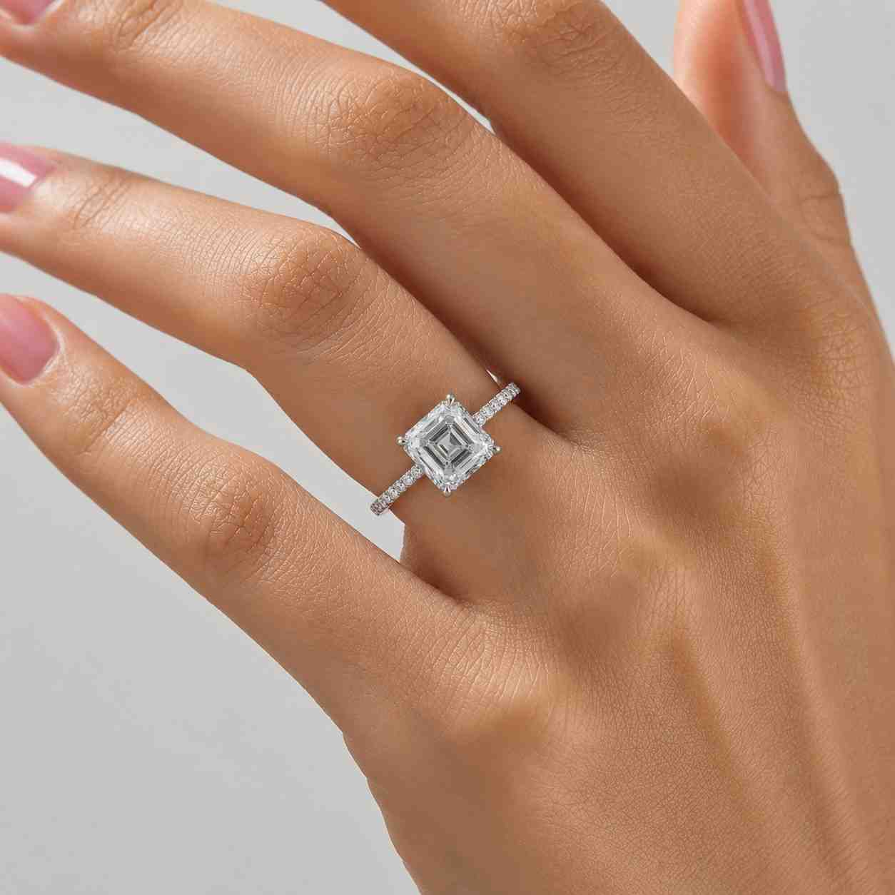 Lab Grown Asscher Diamond Hidden Halo Engagement Ring, 14K Solid Gold Diamond Solitaire Ring, Lab Diamond Ring, Anniversary Gift For Her