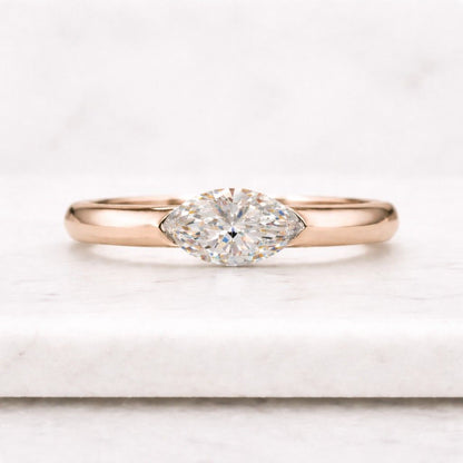 Marquise Ring Minimalist Pinky Ring Small East West Ring Real Lab Grown Diamond Ring Solitaire Ring for Her 1 Carat Marquise Engagement Ring

