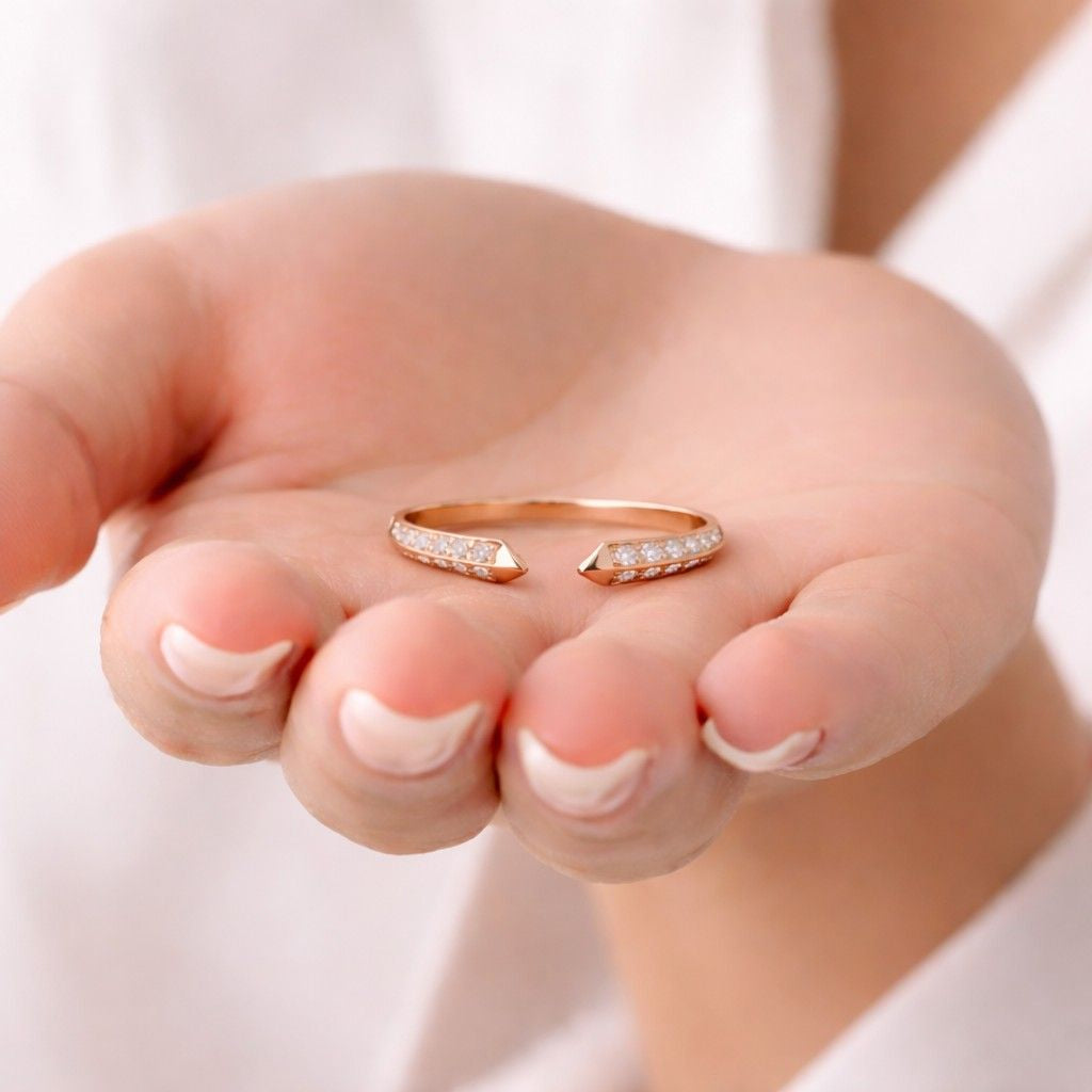 18k gold cuff band, moissanite engagement ring, minimalist open wedding ring