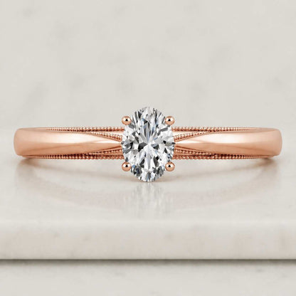 14K Solid Gold Oval Cut Lab Diamond Engagement Ring / IGI Certified F VS1 Diamond Solitaire Ring / Unique Wedding Band / Gift for Fiancee
