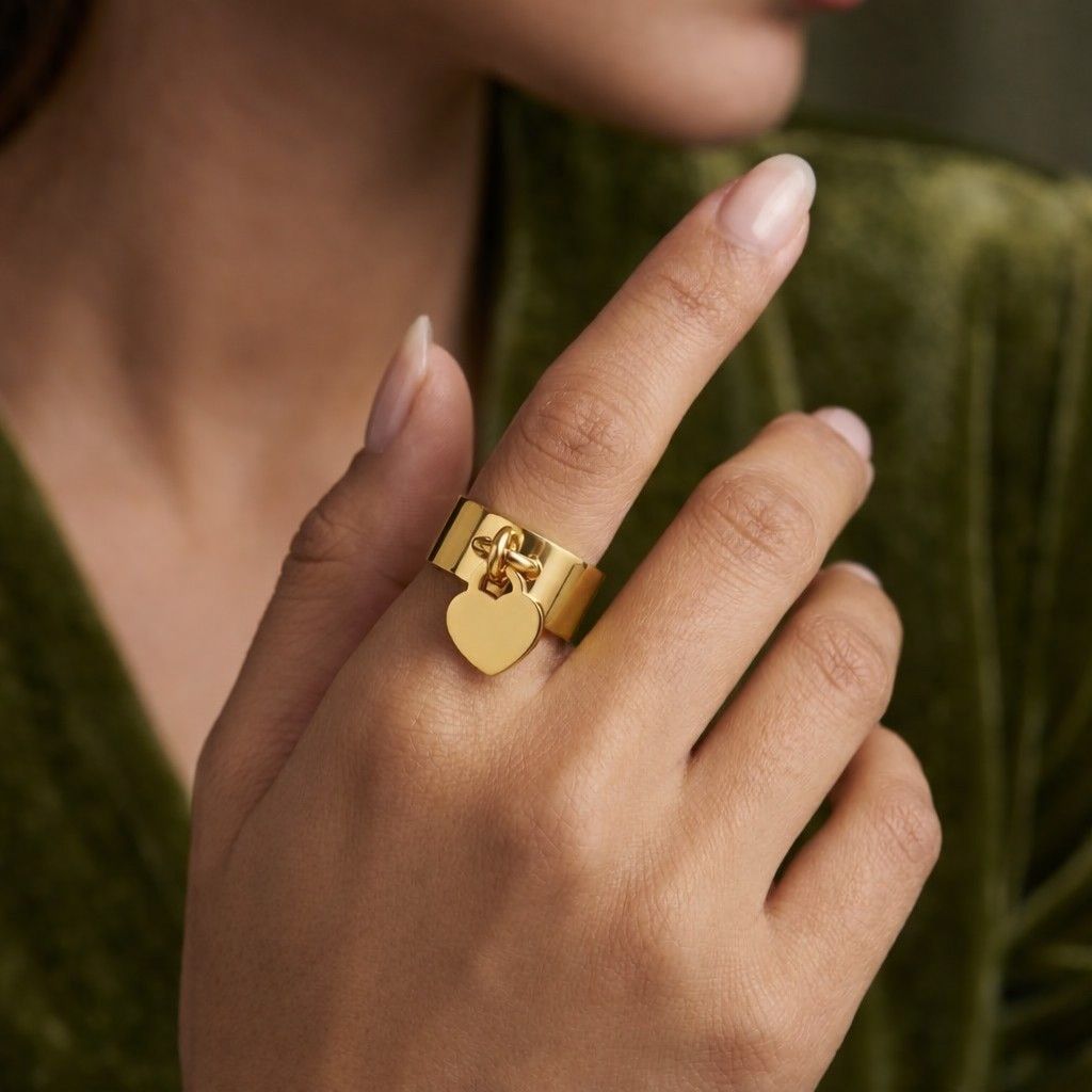 10k gold ring 14k gold ring 18k gold ring yellow gold ring solid gold ring real gold ring gold jewelry fine jewelry luxury jewelry gold charm ring gold heart charm gold band ring