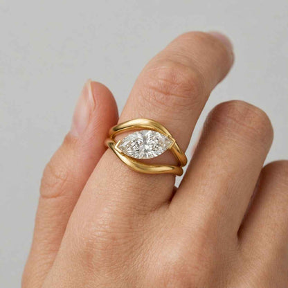 1 CT Marquise Cut Lab Grown Diamond Bypass Ring, IGI Certified Diamond, 14K Gold Solitaire Engagement Ring, Minimalist Bridal Jewelry
