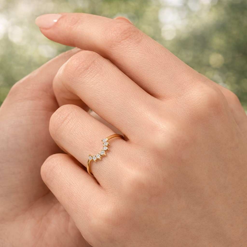 custom diamond stacking ring u shape band for engagement ring crown diamond wedding band marquise anniversary ring gift unique ring enhancer
