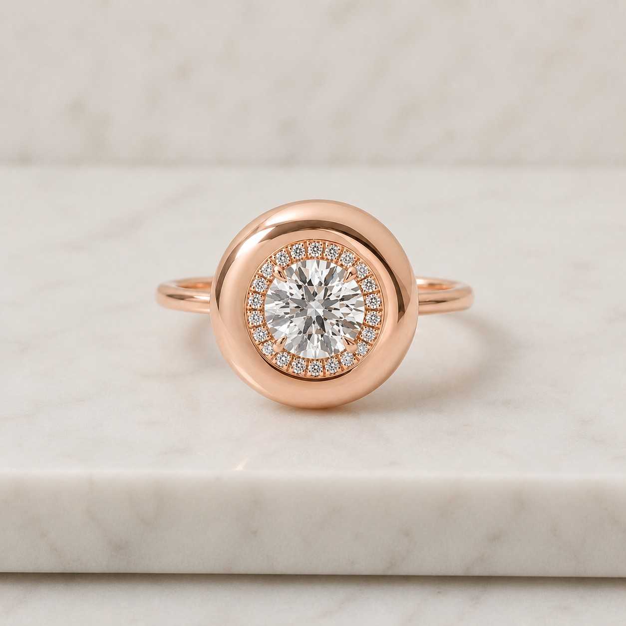 10mm Round Cut Halo Moissanite Candy Button Ring, Double Claw Prong Set Solitaire Diamond Ring, Plain Dome Ring, Micro Pave Set Diamond Ring