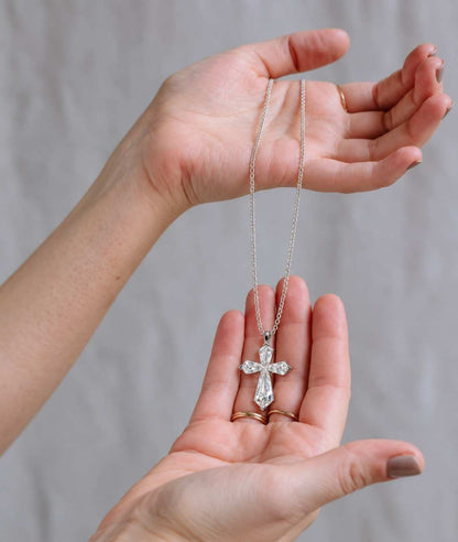 11 Carat Lab Created Diamond Cross Pendant 925 Sterling Silver Chain
