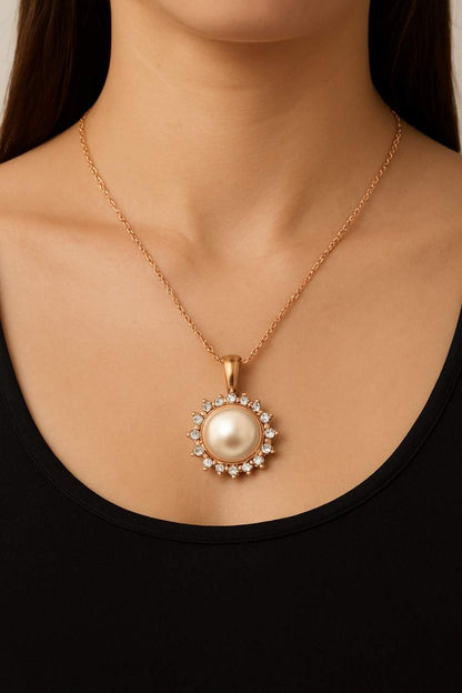 12mm Pink Shell Pearl Pendant Sterling Silver Necklace