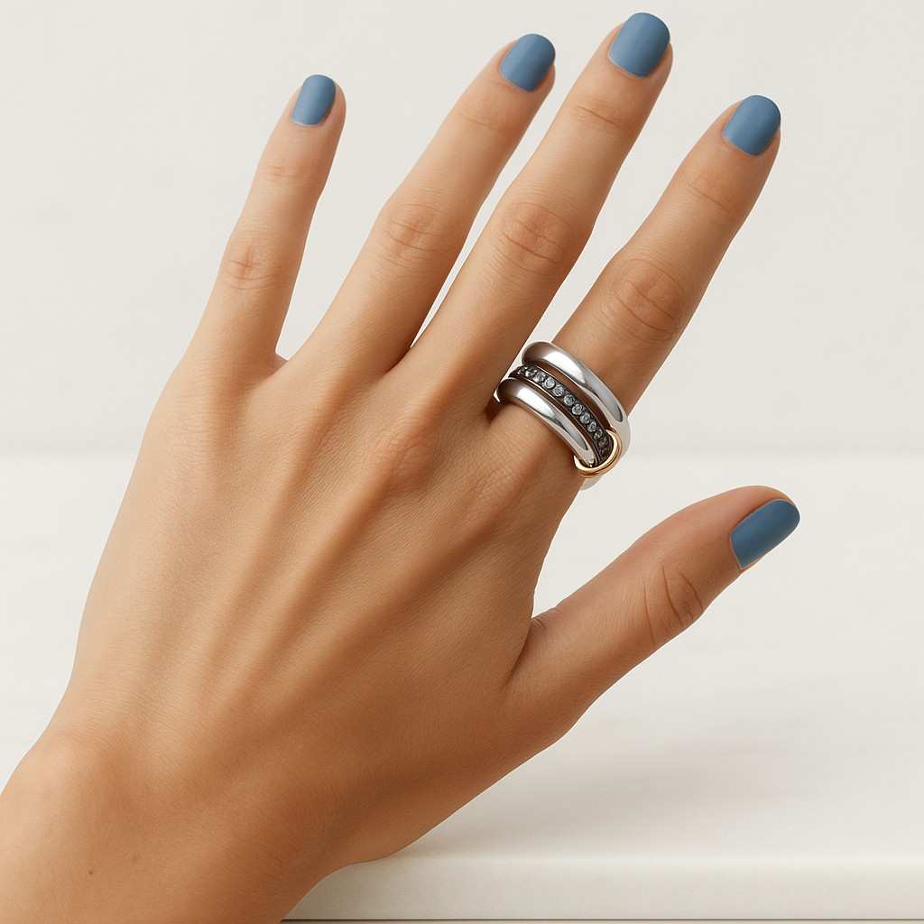 14KGF Gold Eternity Multi Link Connected Ring Two Tone Connected Rings