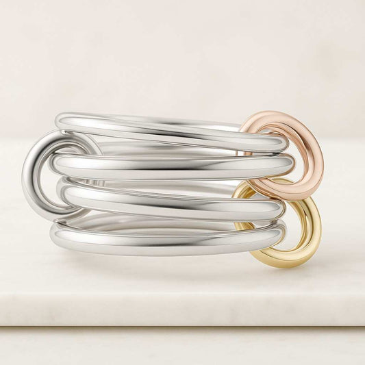 14KGF Heavy Fit Triple Silver and Yellow Gold Filled Ring Maximum Connect Ring