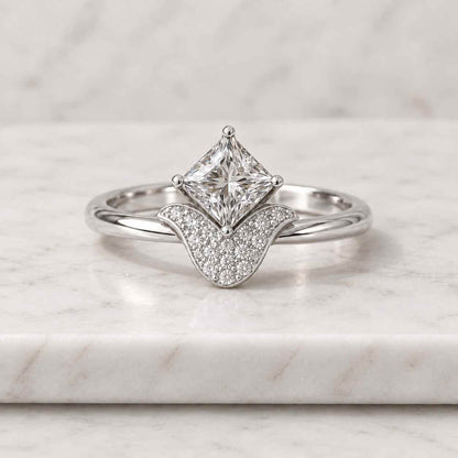 14K Solid Gold Princess Cut Lab Grown Engagement Ring  Solitaire Ring for Women Proposal Ring  10K 18K Stacking Bridal Band Gift for Her