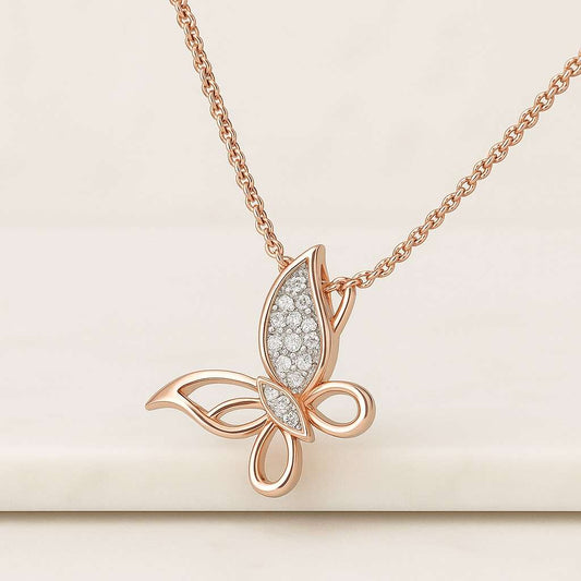 10K Gold Butterfly Necklace Lab Diamond Pendant