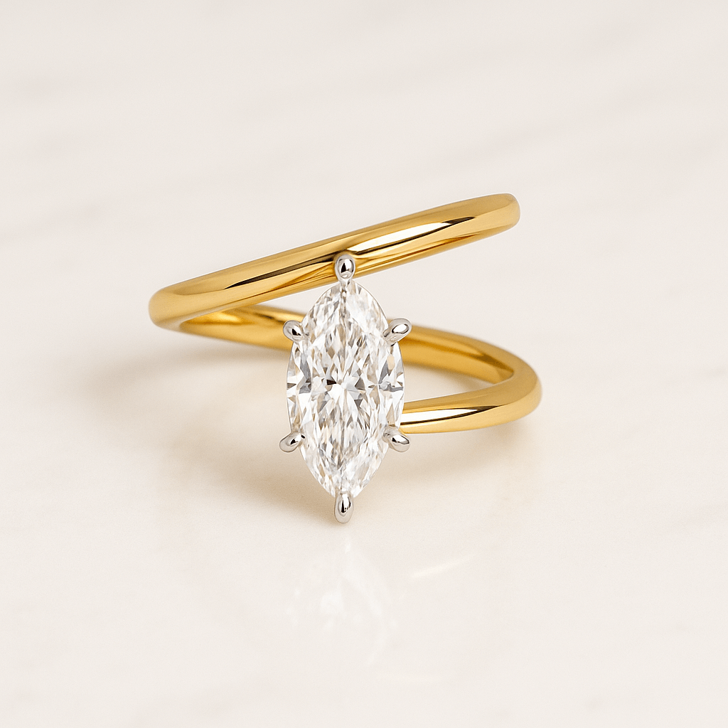 14K Gold Diamond Loop Ring, Modern Open Band Lab Grown Diamond