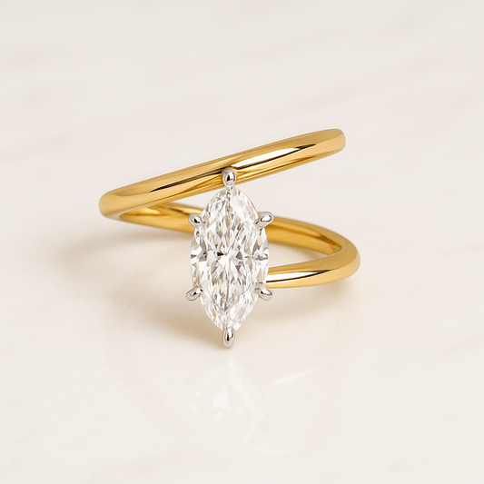 14K Gold Diamond Loop Ring, Modern Open Band Lab Grown Diamond