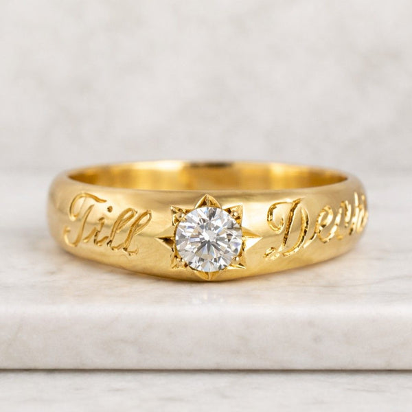 14K Gold Vermeil Diamond Ring | “Till Death” Engraved Dainty Minimalist | Stacking Ring | Wedding Band Gift for Her
