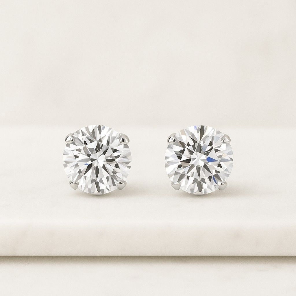 14K Gold Diamond Stud Earrings Round Brilliant Cut Solitaire Earrings Classic Diamond Earrings for Women