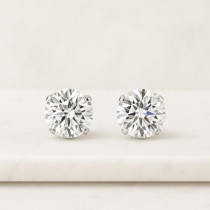 14K Gold Diamond Stud Earrings Round Brilliant Cut Solitaire Earrings Classic Diamond Earrings for Women