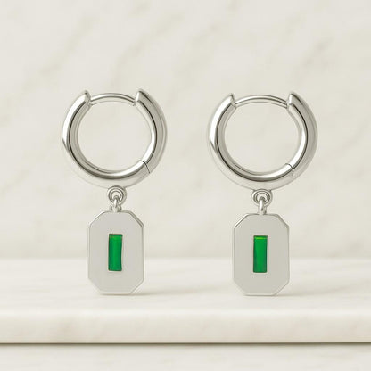 14K Gold Emerald Baguette Earrings Real Baguette Cut Emerald Huggie Earrings Solid 14K Gold Hoop Earrings Gift for Women and Lovers