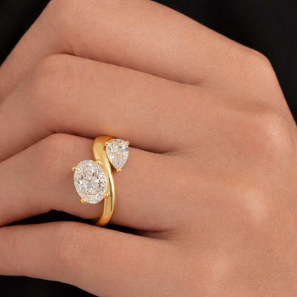1 CT Oval Cut Pinky Ring, East West Lab Grown Diamond Ring, Minimalist Gold Wrap Promise Ring, Dainty Engagement Ring Gift