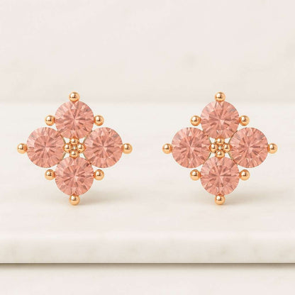 Pink Pear Cut Lab Grown Diamond Flower Earrings 14K White Gold Pink Round Cut Push Back Earrings Ready To Ship Studs