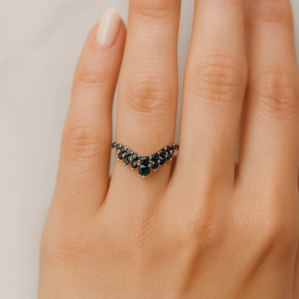 14K Solid Gold Curved Band Eco Friendly Diamond Wedding Ring Round Diamond Anniversary Ring for Her Wide Band Ring