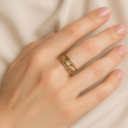 14K Solid Gold Filigree Ring For Women Elegant Floral Cutout Band Romantic Statement Ring Gift For Her Birthday Anniversary Jewelry