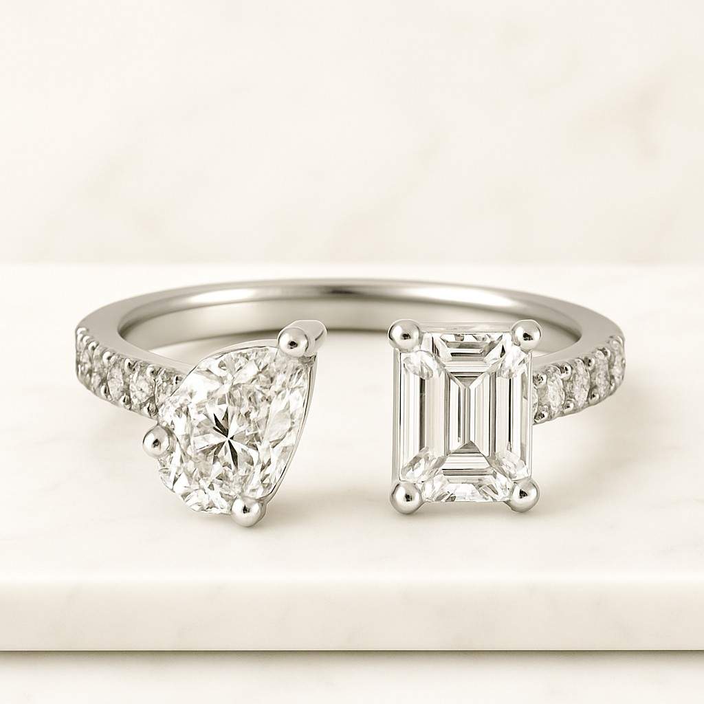 Double Stone Engagement Ring  Unique Diamond Ring Toi Et Moi Ring You and Me Ring  18K Gold  IGI Certified